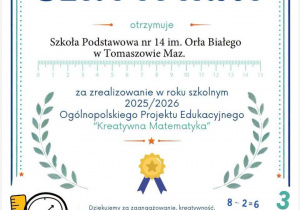 \dyplom za realizację programu "Kreatywna matematyka"