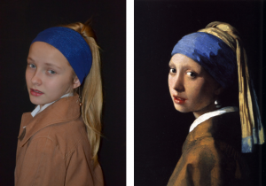 Dziewczyna z perłą. J. Vermeer. Interpretacja uczniowska.Zdjęcie archiwalne.