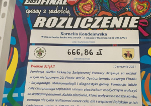 Rozliczenie ze zbiórki na WOŚP Kornelki