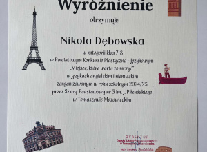 Wyróżnienie w konkursie plstyczno - językowym
