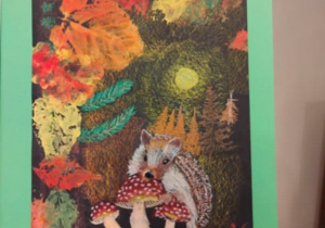 Eko-pocztówka Agaty Sztuk - muchomory i jeż.